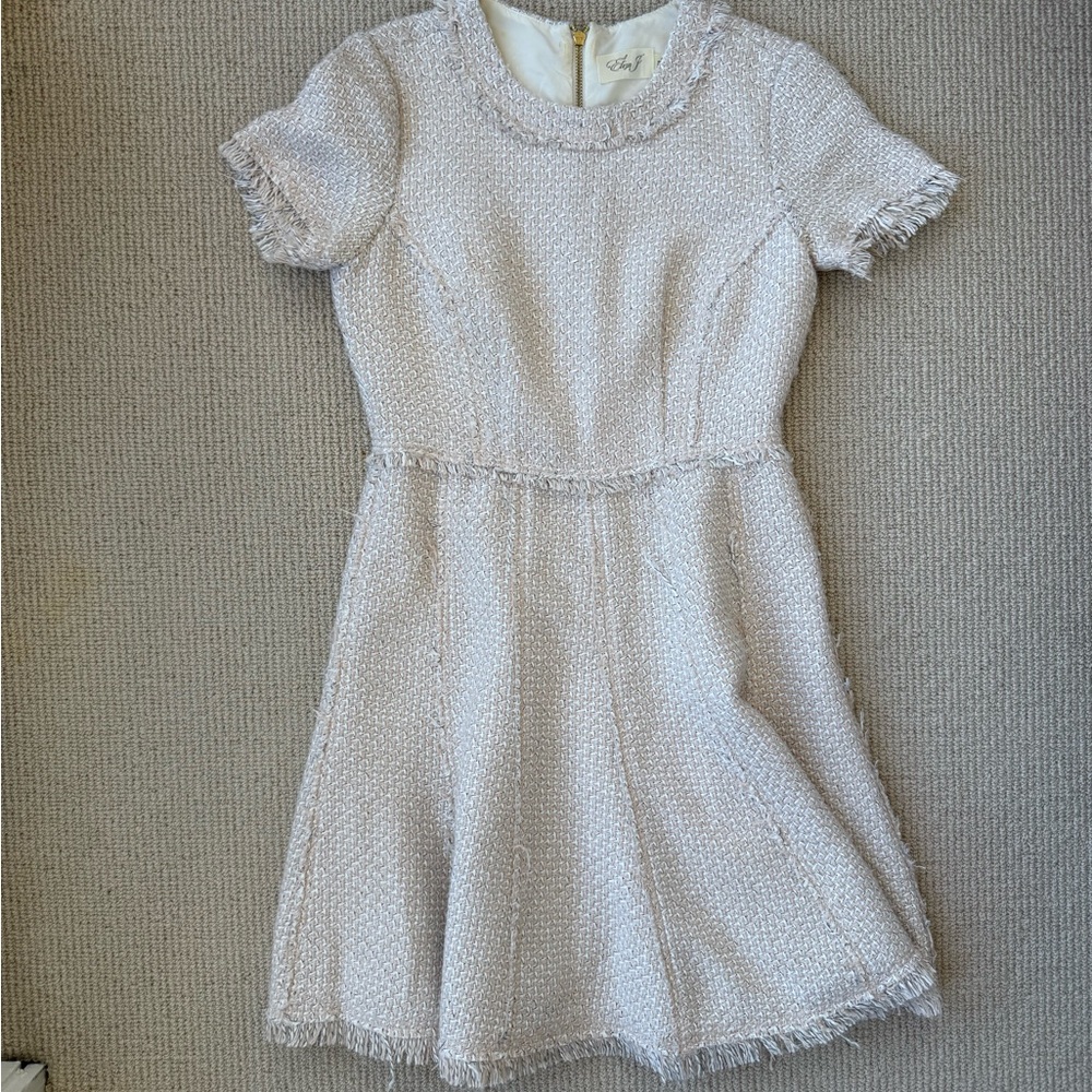 Nordstrom Eliza J Blush Tweed Fringe Hem Dress Petite 4 Pink